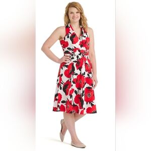 London Times Red Floral Poppy Sleeveless Fit & Flare Dress